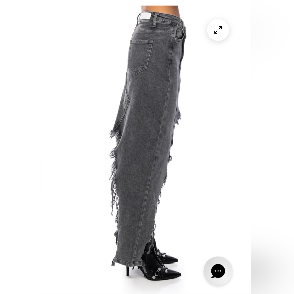 AKIRA Just Wanna Dance Black Distressed Denim Hi-Lo Skirt - Picture 5 of 8